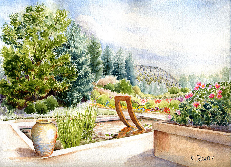 Watercolor Japanese Garden Gate by Karla Beatty