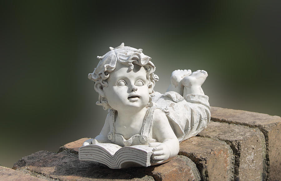 Sculptured Cherub with Book Photograph by Linda Phelps