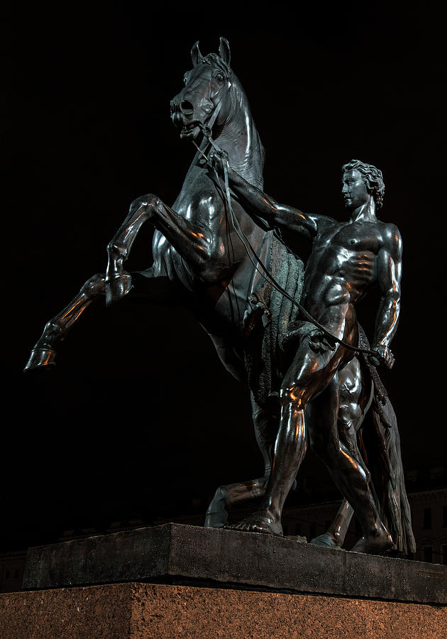 Scultpures of Sankt Petersburg - Horse and a man Photograph by Jaroslaw Blaminsky
