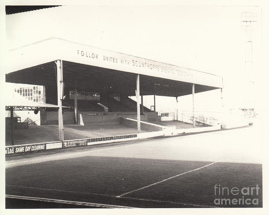 Scunthorpe United - Old Showground - Main Stand 1 - BW - 1960s Photograph by Legendary Football Grounds