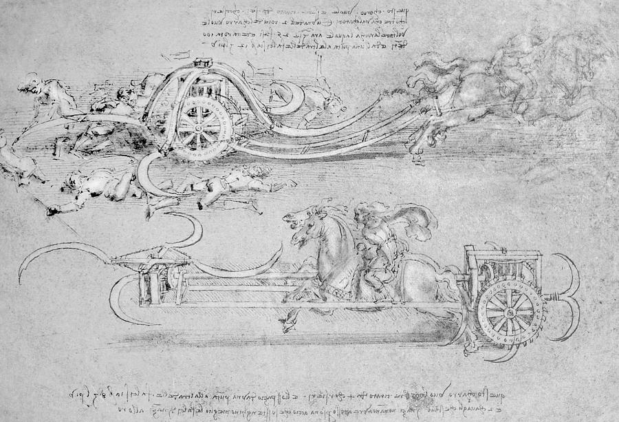 Leonardo Da Vinci Drawing - Scythed Chariot by Leonardo Da Vinci