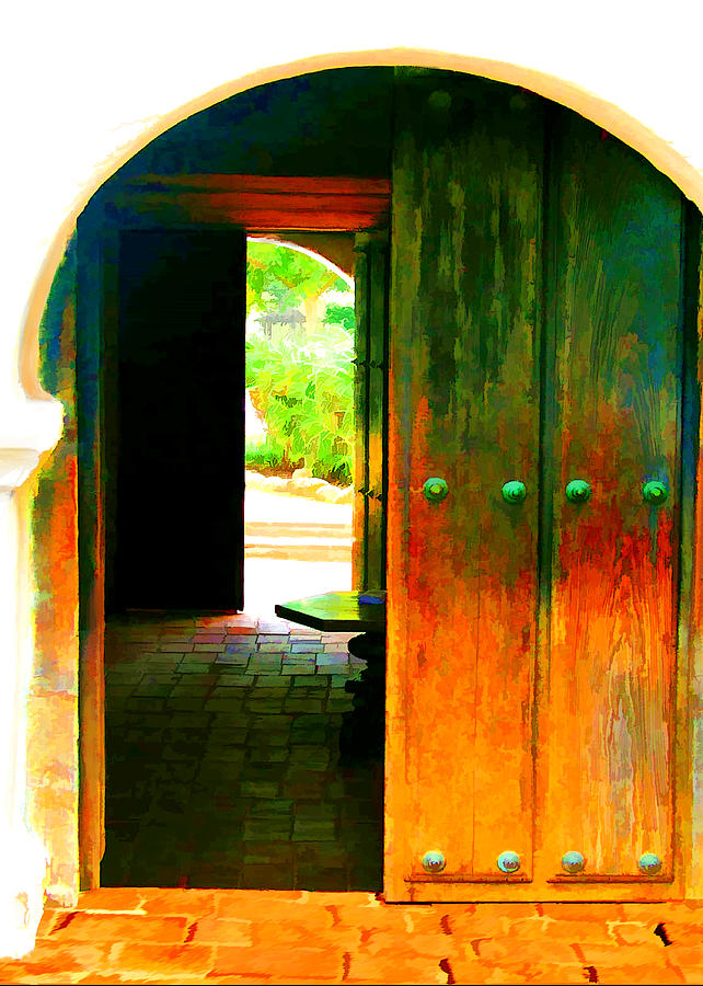 Architecture Painting - SD Mission Doorway to Courtyard by Jackie Jacobson