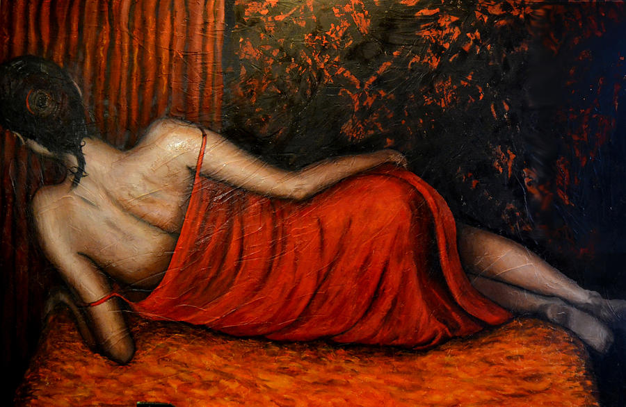 Rosso Painting - Sdraiata in rosso by Riccardo Maffioli
