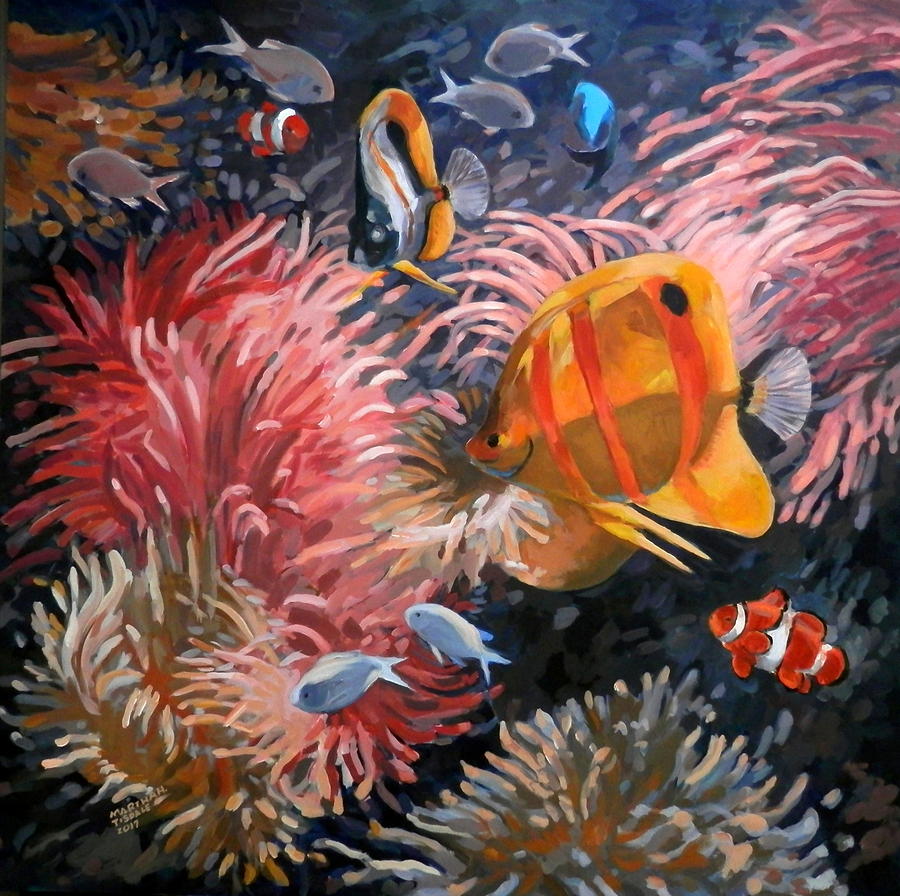 Sea Anemone and Fish Painting by Martha Tisdale
