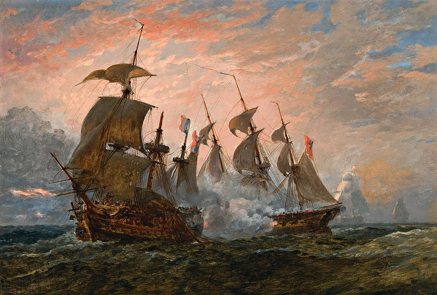 Sea Battle Painting by Oswald Walters Brierly