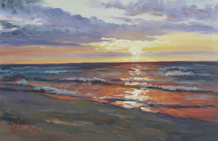 Sea beach 8 - Baltic Sunset Painting by Irek Szelag