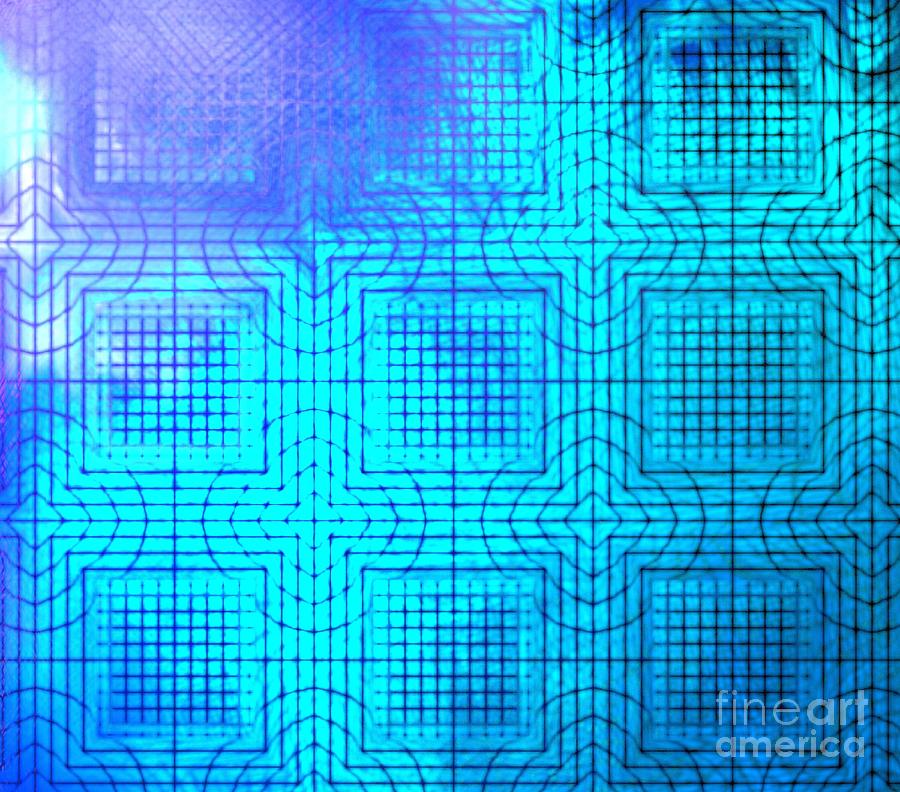 Abstract Digital Art - Sea Blue Tiles by Kim Sy Ok