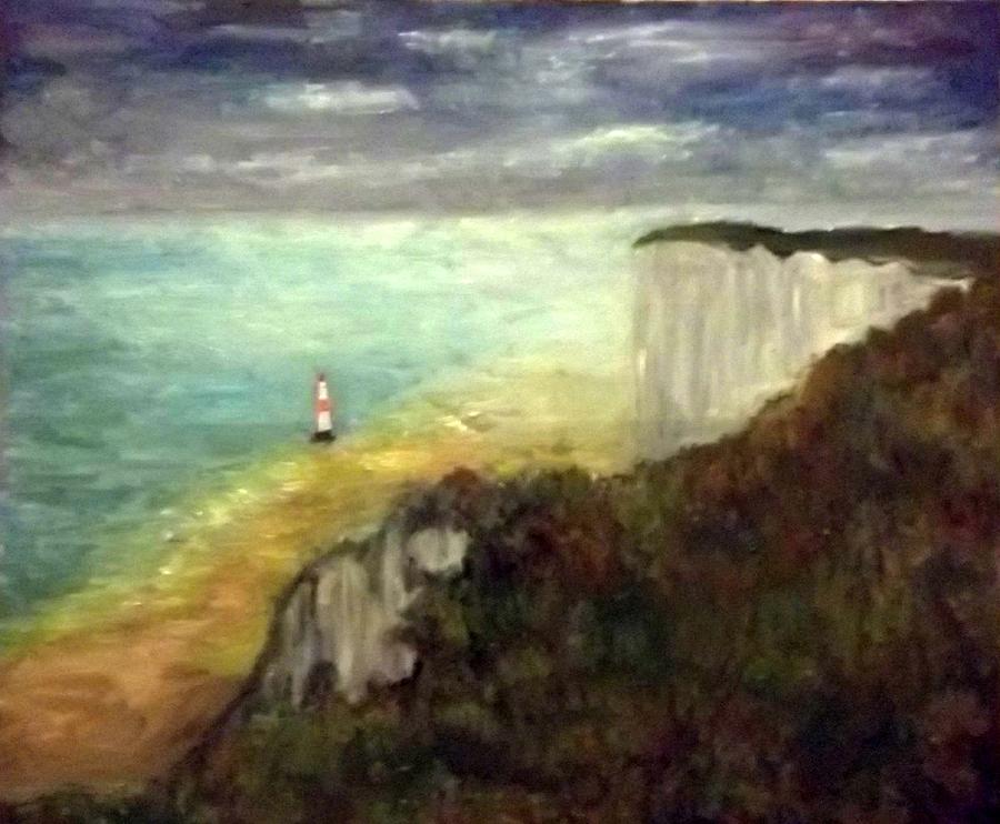 Sea, Cliffs, Beach and Lighthouse Painting by Peter Gartner