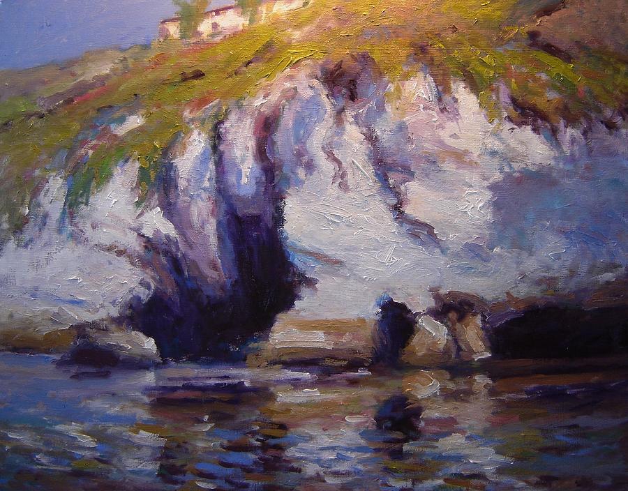 Beach Painting - Sea cliffs in afternoon light by R W Goetting
