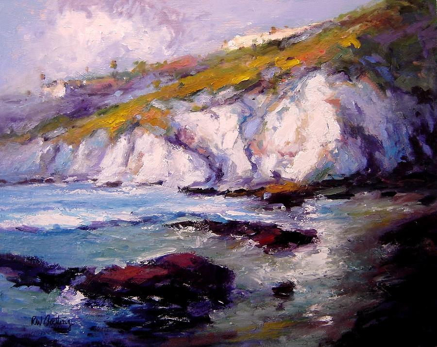 Beach Painting - Sea cliffs in the sun by R W Goetting