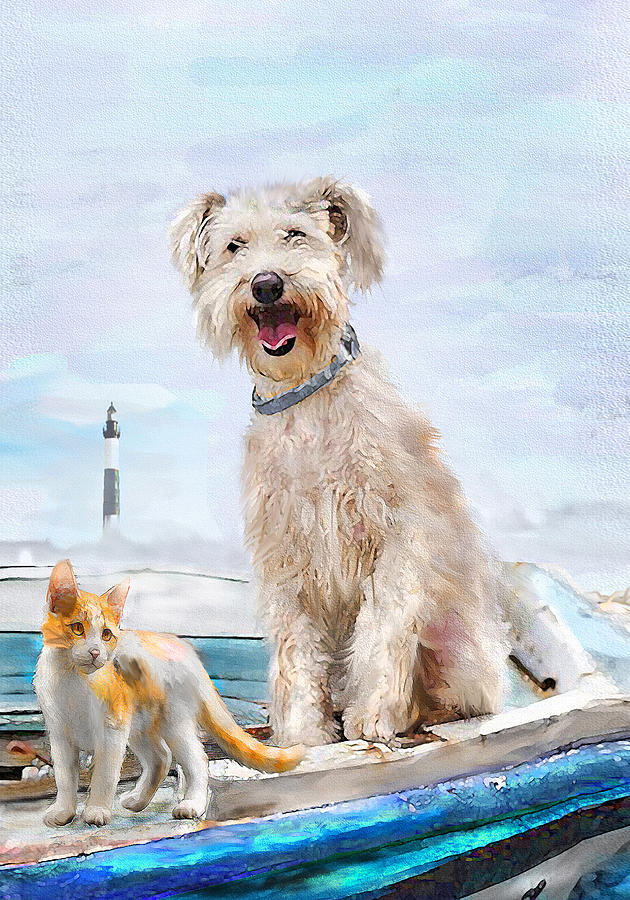 Boat Digital Art - Sea Dog And Cat by Jane Schnetlage