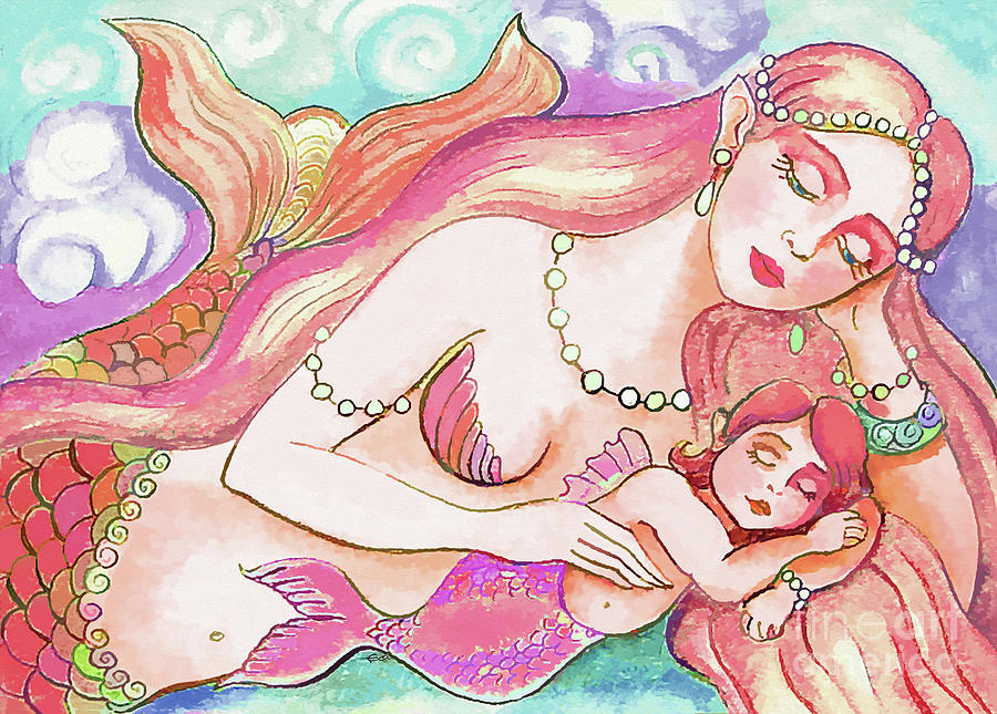 Mermaid Mother Painting - Sea Dream by Eva Campbell Mermaid Mother Painting - Sea Dream by Eva Campbell