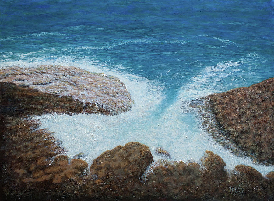 Sea Foam on Rocky Shore Painting by Gay Pautz