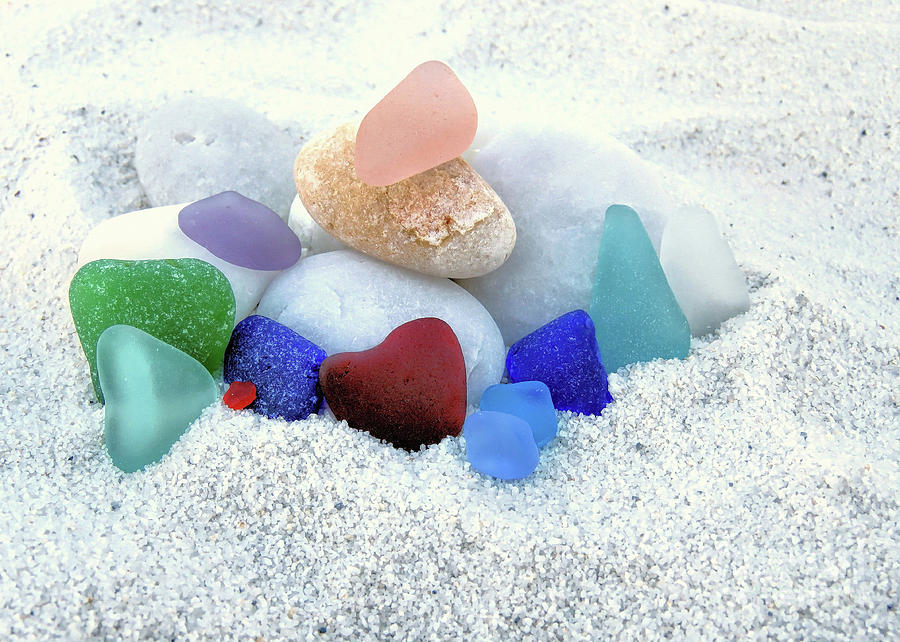 Sea Glass and White Beach Rocks  Photograph by Janice Drew