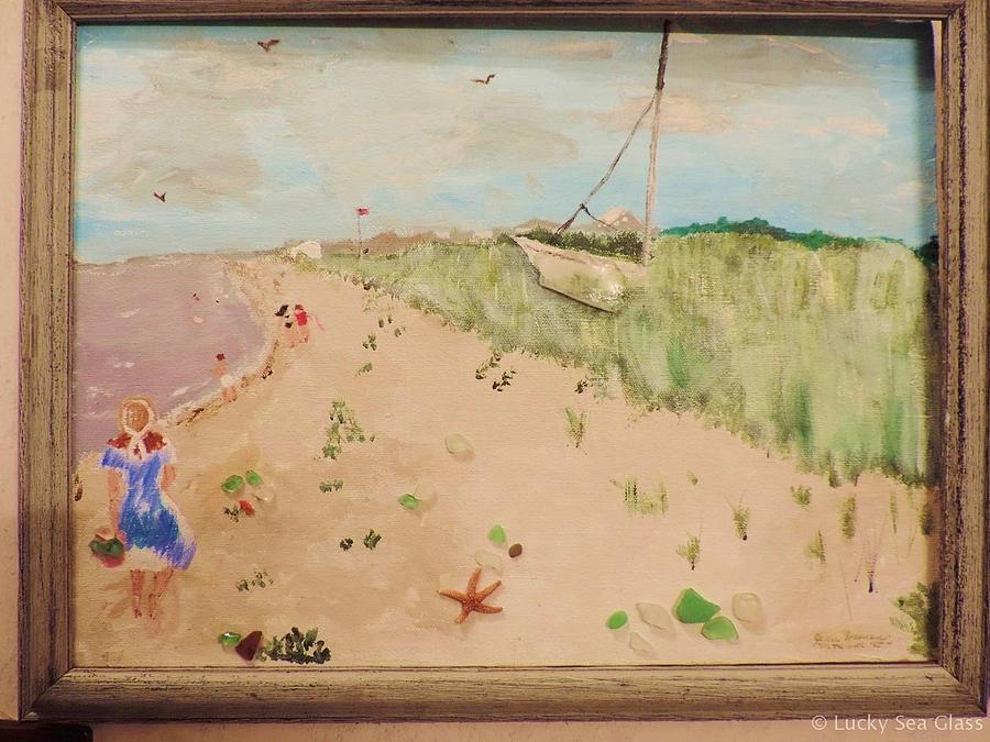 Beach Scene Painting - Sea Glass Hunting by Jean Forman Beach Scene Painting - Sea Glass Hunting by Jean Forman
