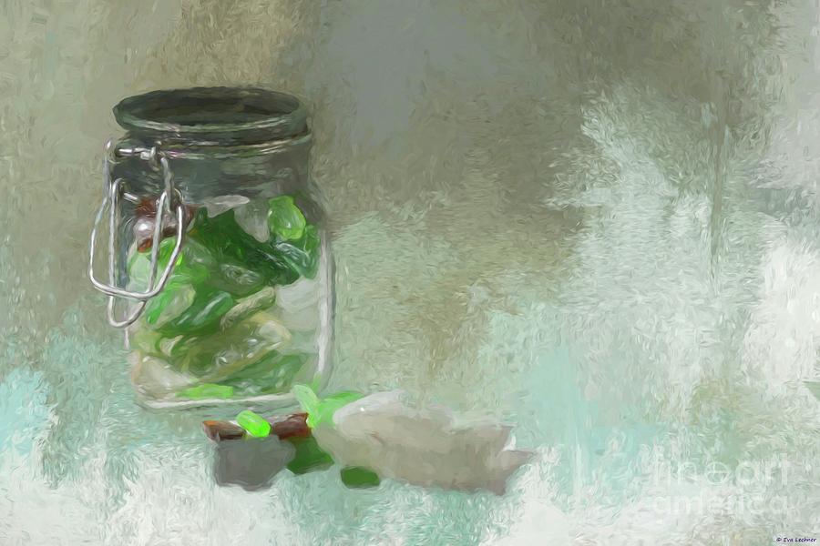 Jar Photograph - Sea Glass in a Jar by Eva Lechner