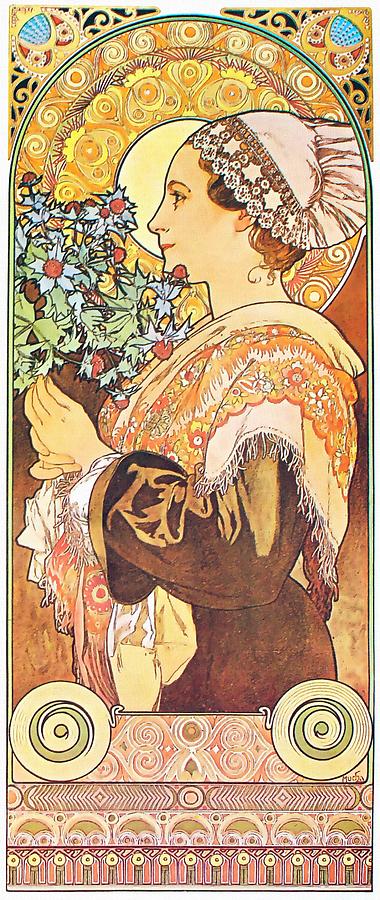 Sea Holly Painting by Alphonse Mucha