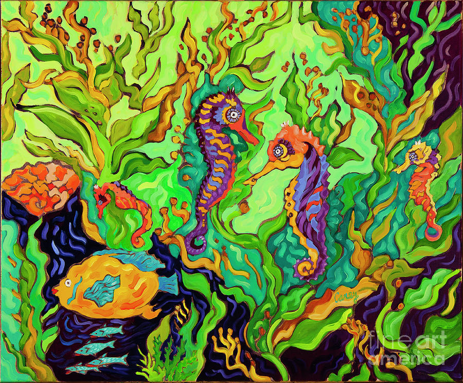 Sea Horses Painting by Cathy Carey
