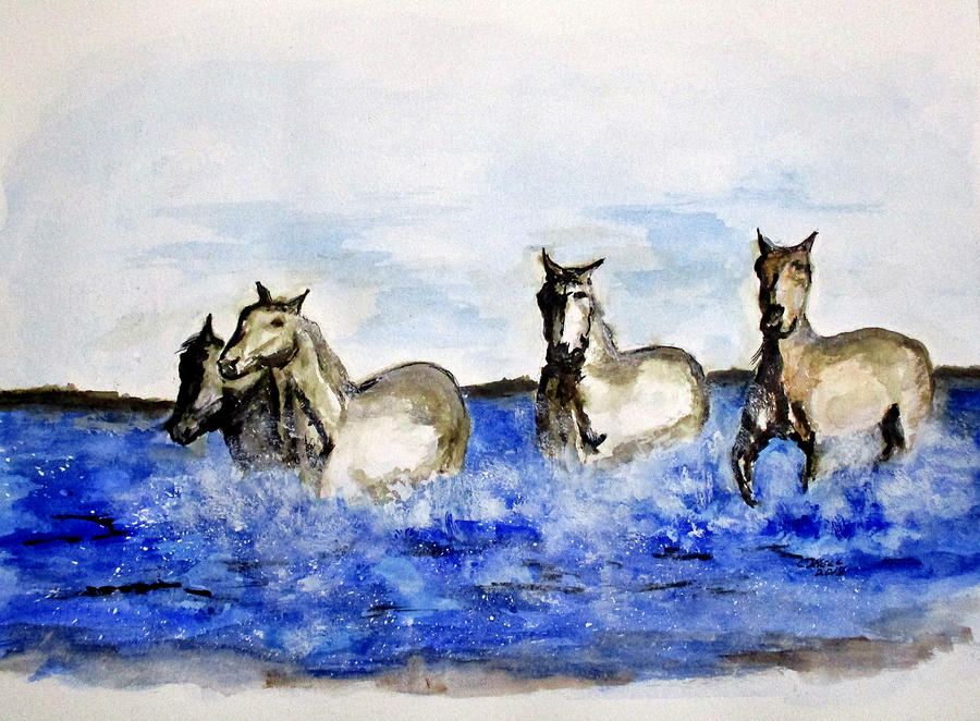 Sea Horses Painting by Clyde J Kell