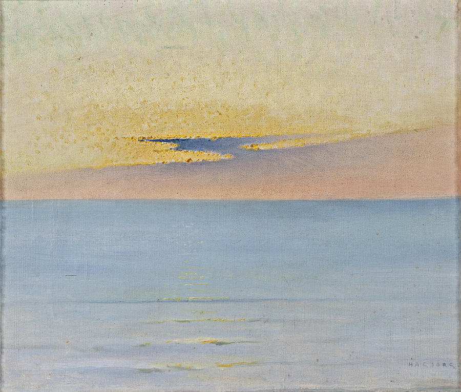Sea in Sunset Painting by August Hagborg