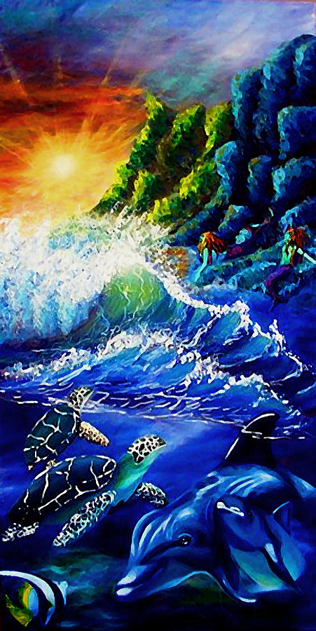 Dolphin Painting - Sea Life Fantasy by Elizabeth Lisy Figueroa