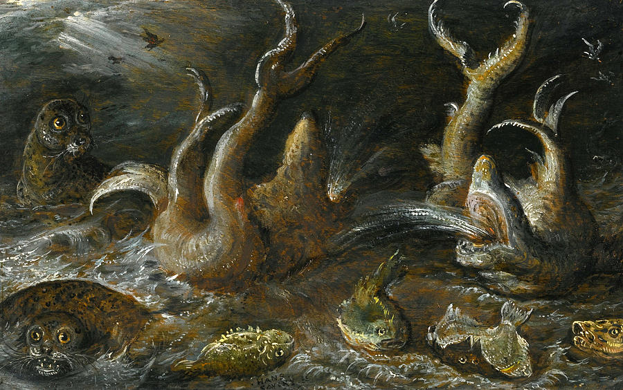 Sea Monsters with Seals a Skate and Other Fish Painting by Hans Savery the Elder