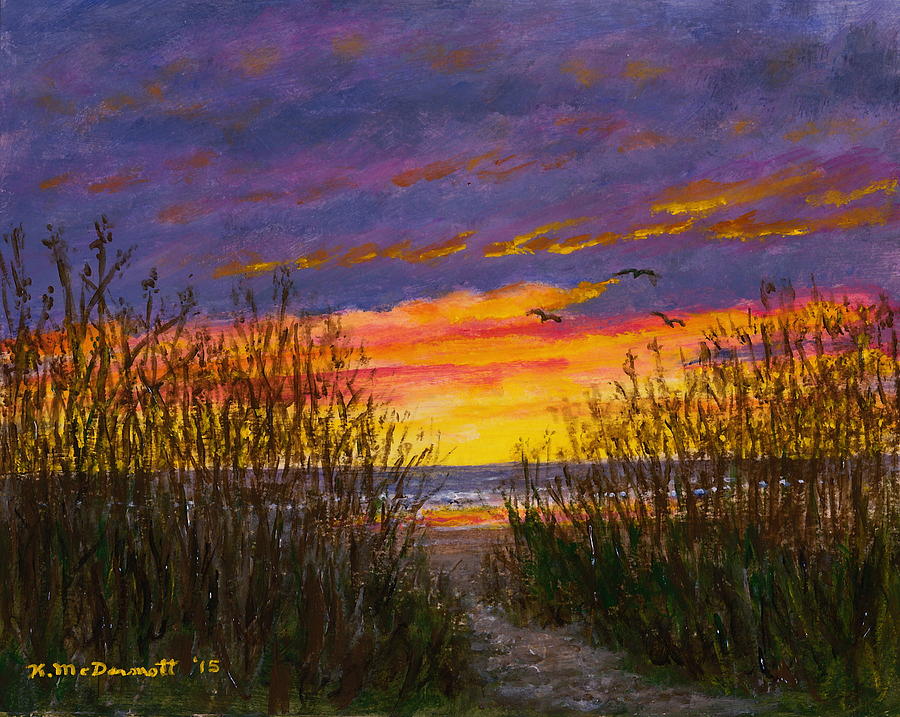 Sea Oat Sunrise # 2 Painting by Kathleen McDermott