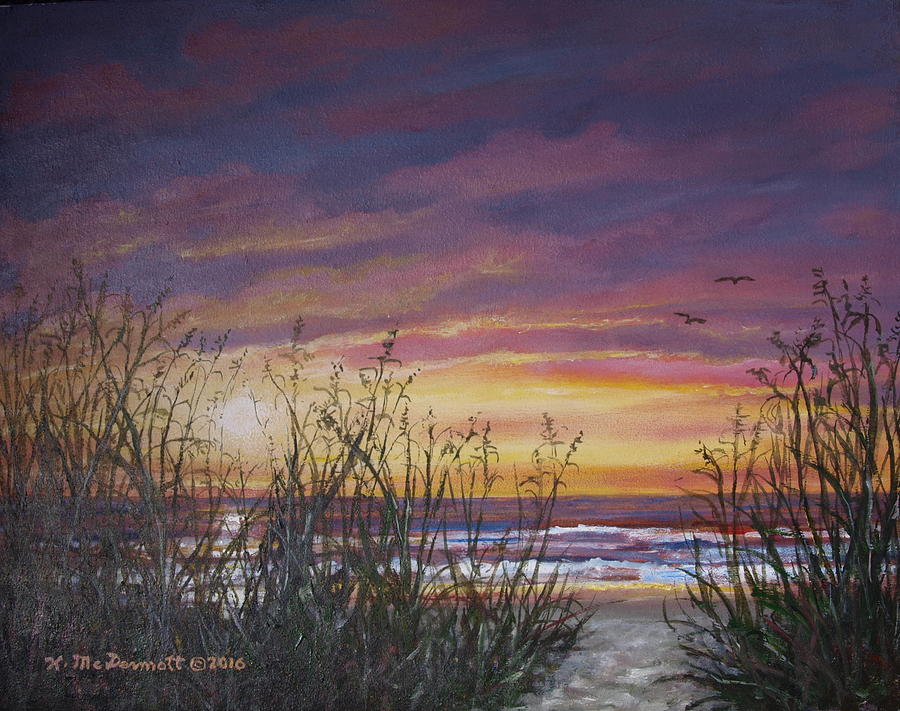 Sea Oat Sunrise # 3 Painting by Kathleen McDermott