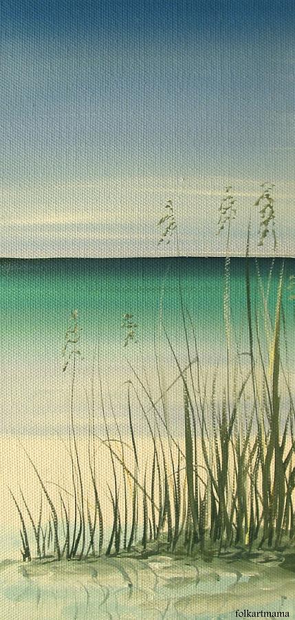 Sea Oats - seascape - Beach art - artist folkartmama Painting by Debbie Criswell