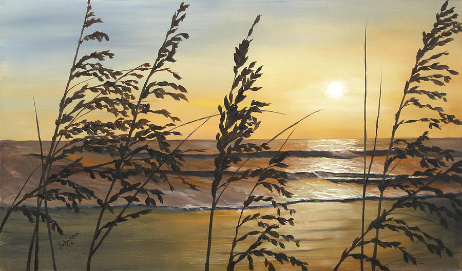 Sea Oats Silhouette At Sunset Painting by Johanna Lerwick