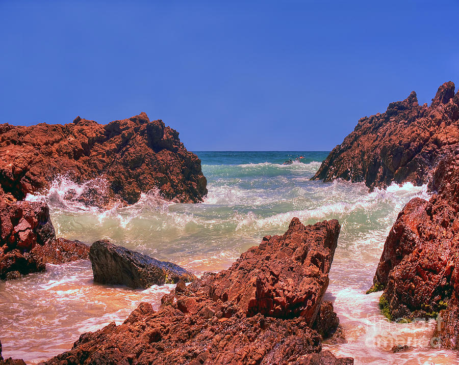 Sea On Rocks In Byron Bay Australia Print Image Photograph