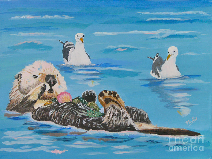 Sea Otter and Guardians Painting by Phyllis Kaltenbach