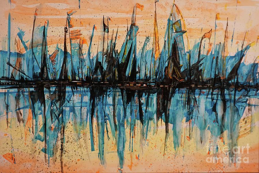 Sea Harbor-Abstract-Marina-painting Painting by Patty Donoghue