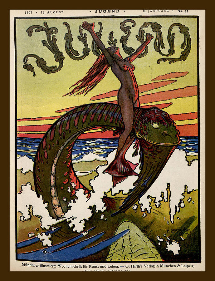 Sea Serpent and the Nude Jugend Magazine Cover Painting by Jugend Magazine
