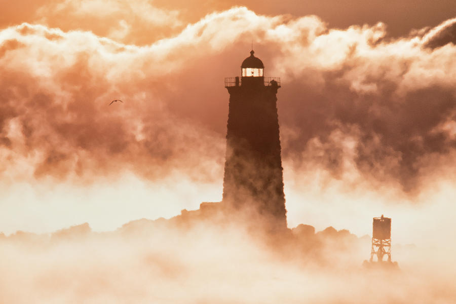 Sea Smoke at Whaleback Lighthouse Photograph by Eric Gendron