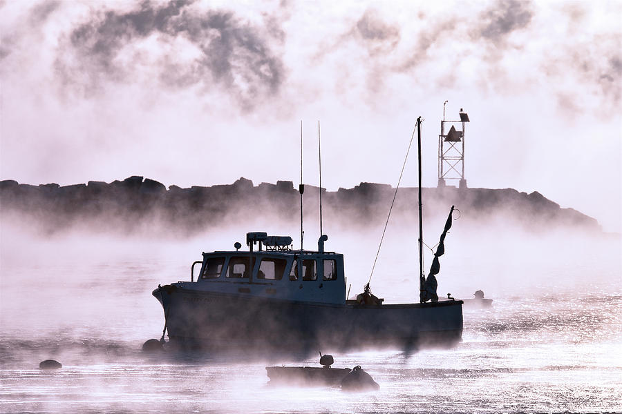 Sea Smoke in Rye Harbor Photograph by Eric Gendron