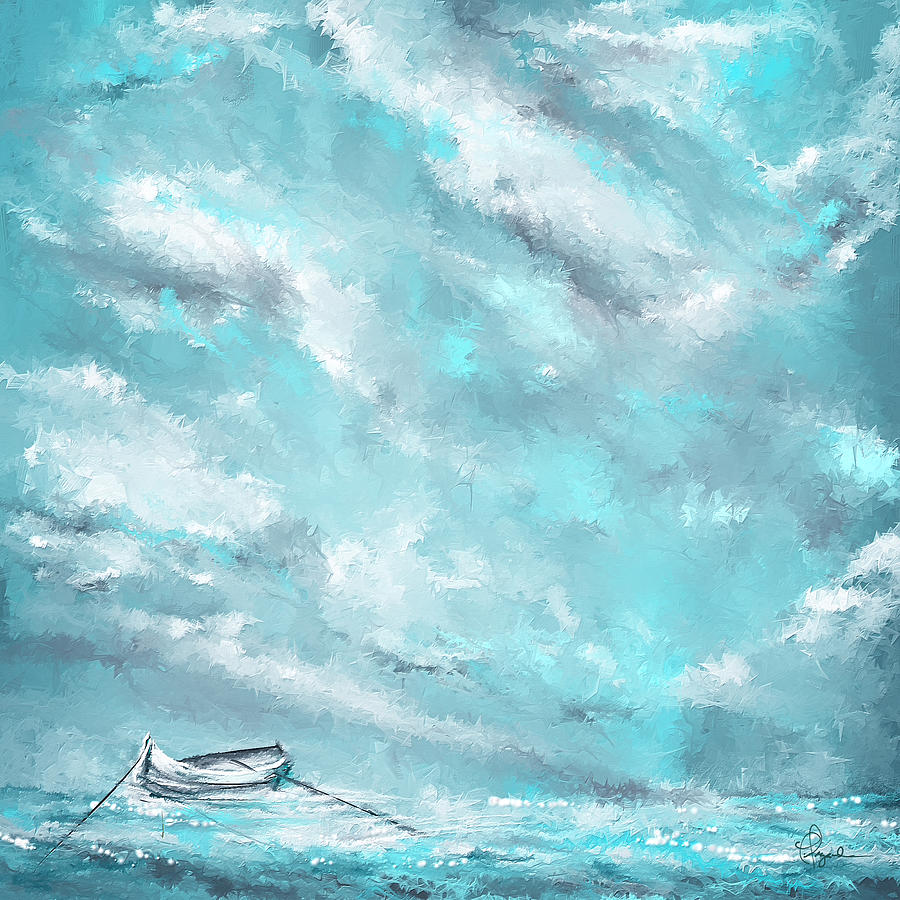 Sea Spirit - Teal And Gray Art Painting by Lourry Legarde