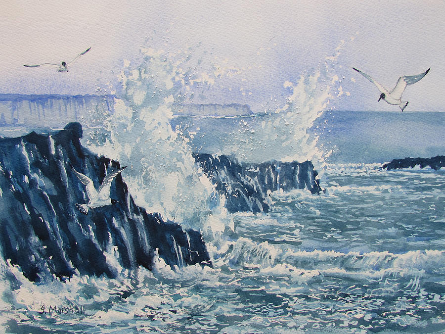 Sea, Splashes and Gulls Painting by Glenn Marshall