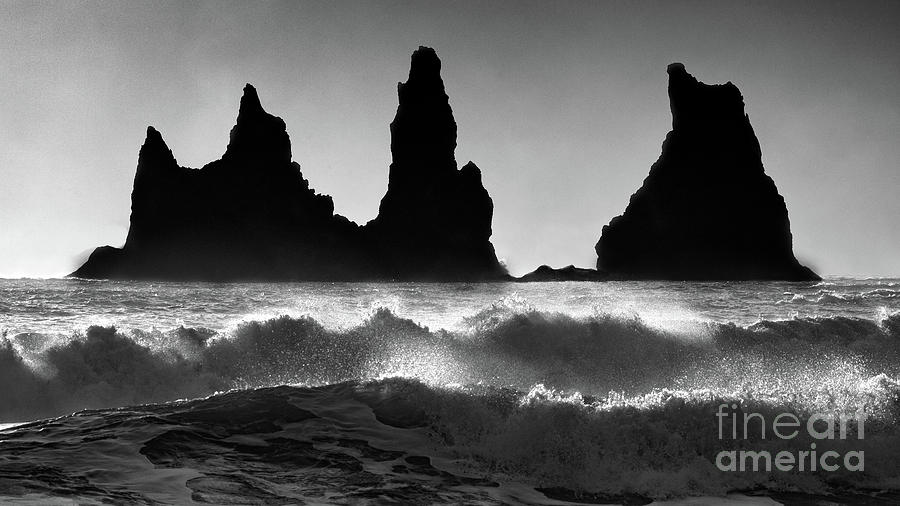 Sea Stacks in Ruff Surf BW Photograph by Jerry Fornarotto