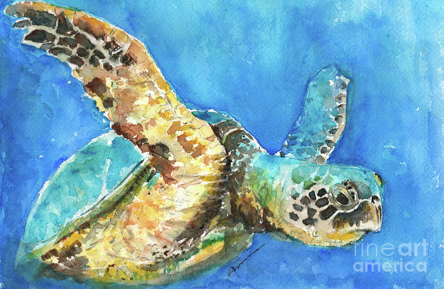 Sea Turtle 6  #1 Painting by Claudia Hafner