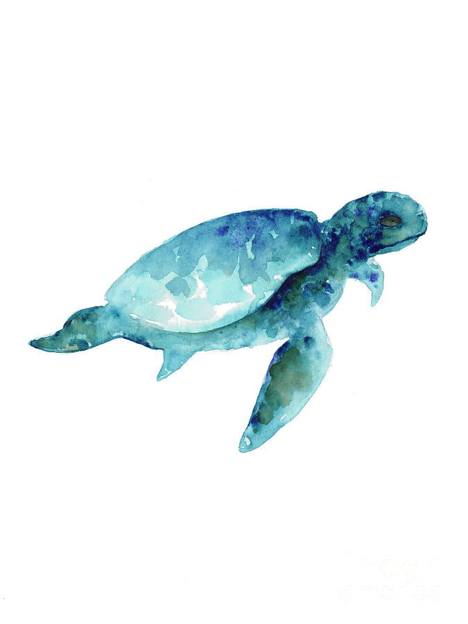 Abstract Painting - Sea turtle abstract painting by Joanna Szmerdt