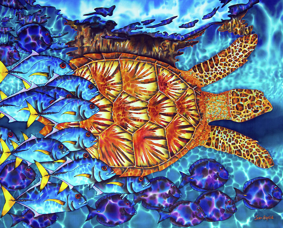 Sea Turtle and fish Painting by Daniel Jean-Baptiste