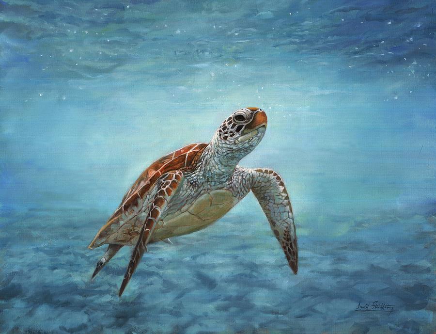 Sea Turtle Painting by David Stribbling