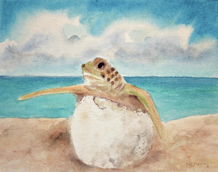 Sea Turtle Hatching Painting by Ken Figurski