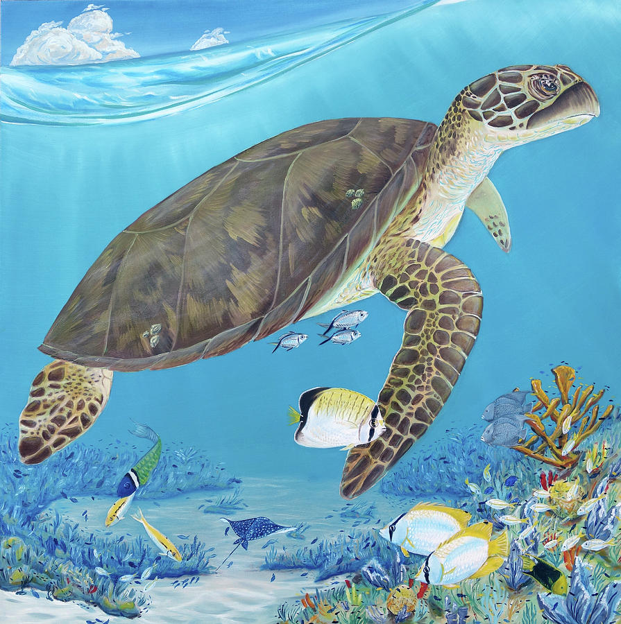 Sea Turtle on the Reef - Penney Reef Painting by Christopher Smart ...