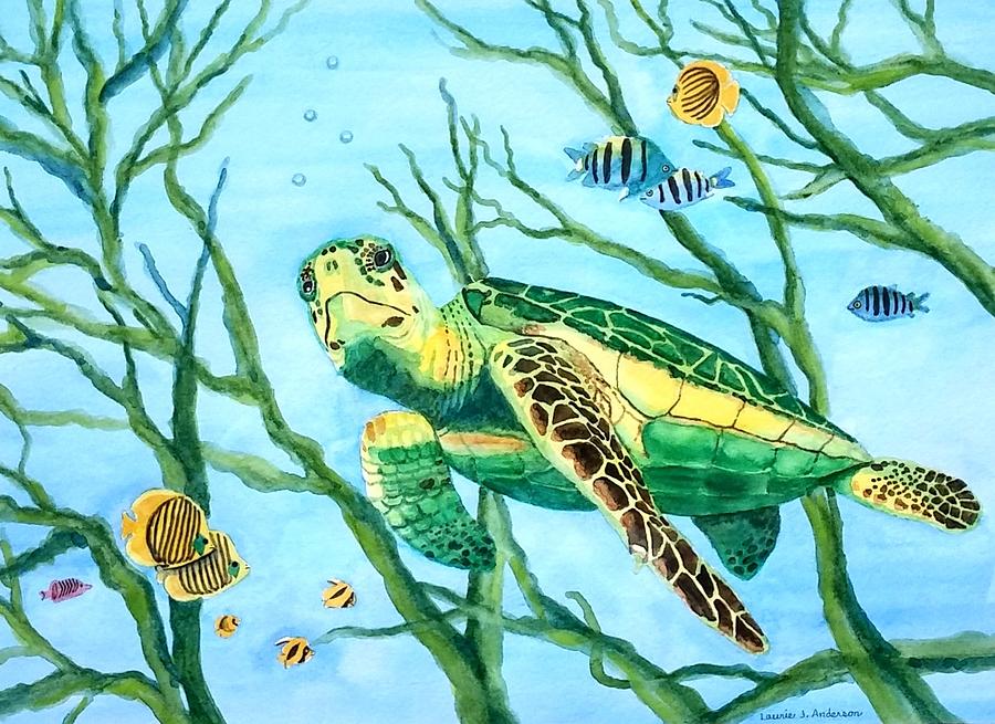 Sea Turtle Series #3 Painting by Laurie Anderson
