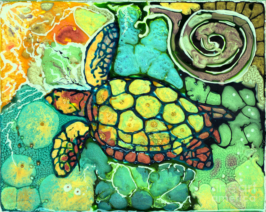 Sea Turtle Swiming Painting by Shelly Tschupp