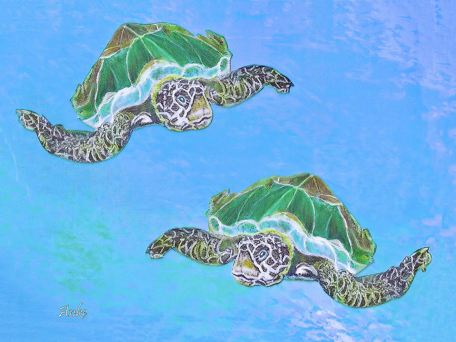 Sea Turtle Twins Painting By Anke Wheeler - Fine Art America