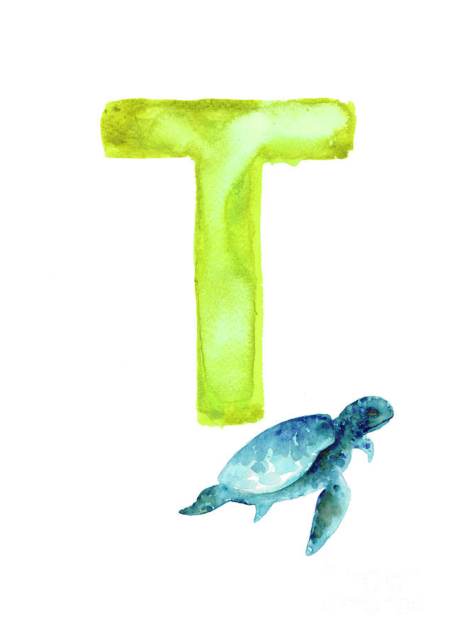 Abstract Painting - Sea turtle watercolor alphabet poster by Joanna Szmerdt