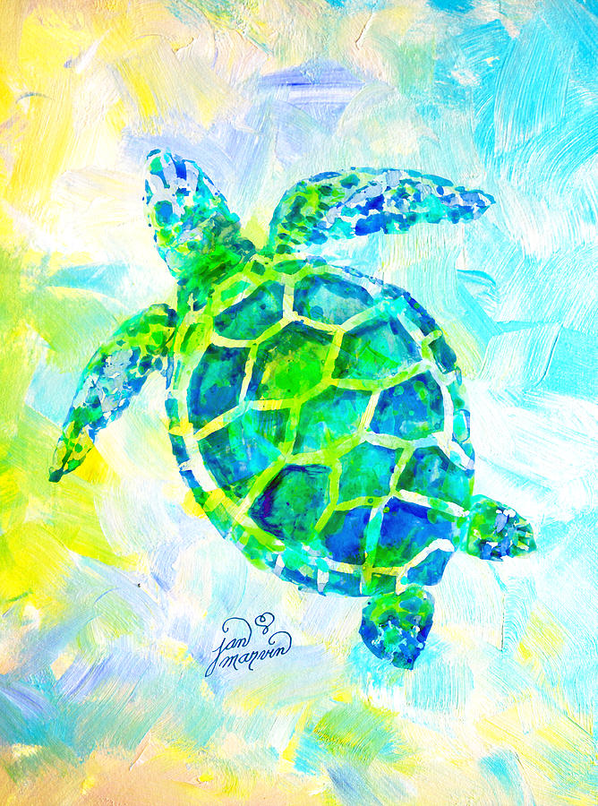Sea Turtle with background by Jan Marvin Painting by Jan Marvin